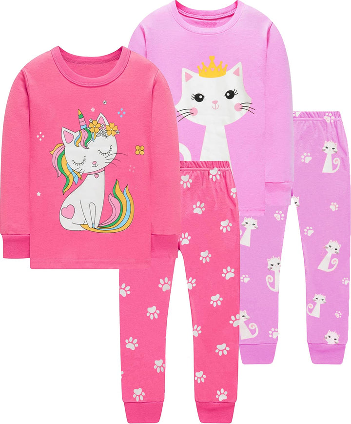 EULLA Kinder Schlafanzüge Mädchen Langarm Winter Pyjama Set Baumwolle Meerjungfrau Einhorn Prinzessi