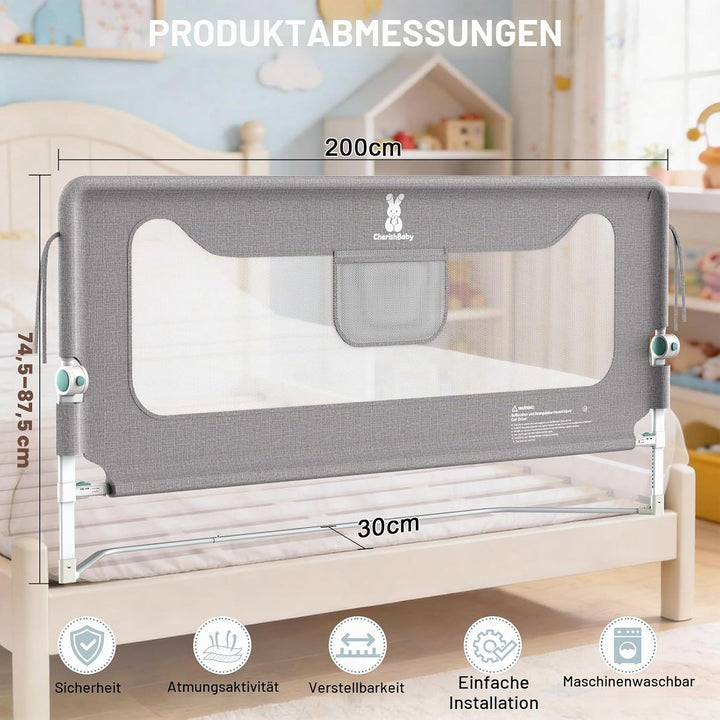 Verdego Rausfallschutz Bett 200 cm, Rausfallschutz Boxspringbett Klappbar, 300D Oxford Stoff, Luftig