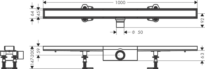 hansgrohe 56183000 RainDrain Compact Duschrinne 1000 befliesbar für Standardinstallation Komplettset