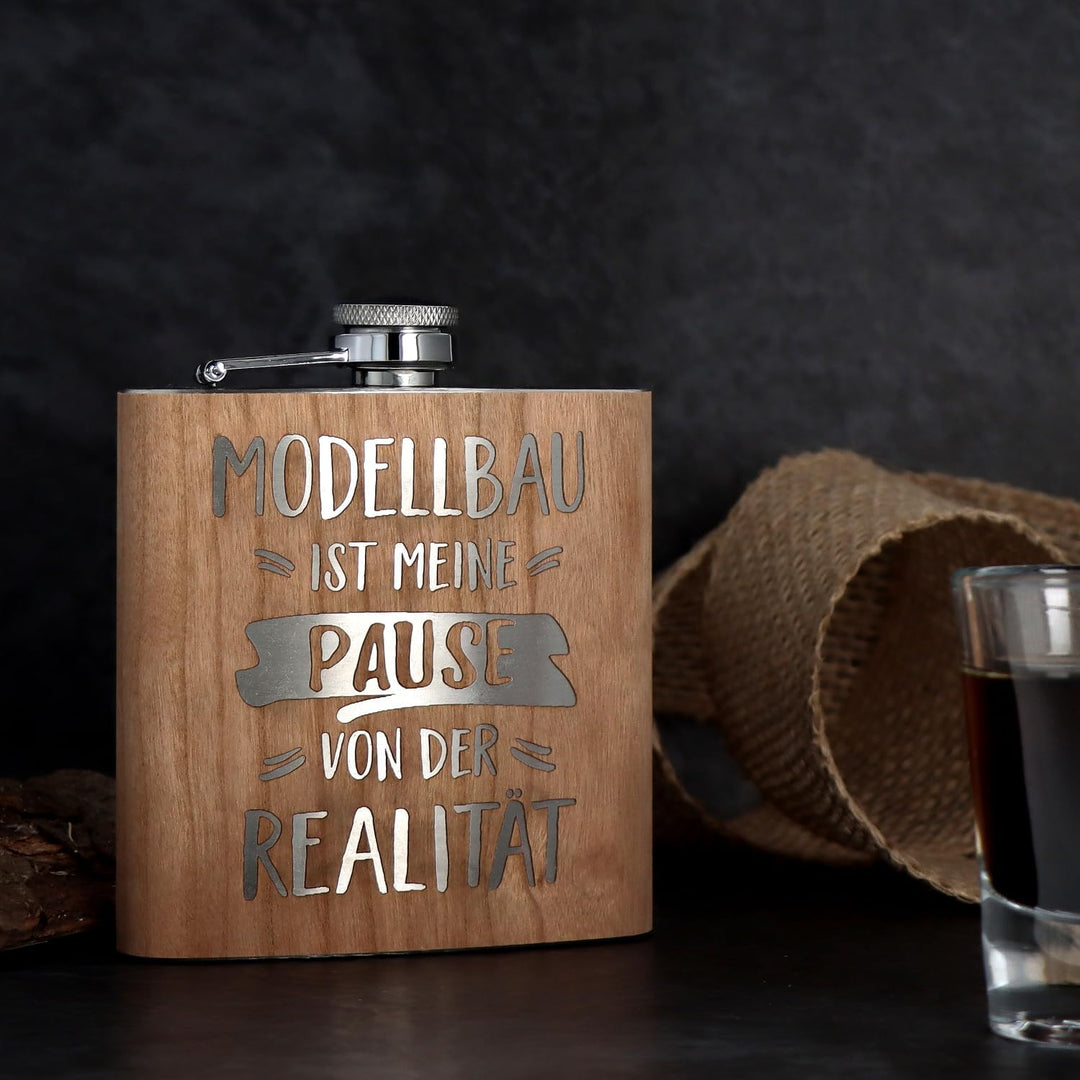 Spruchreif | Flachmann aus Edelstahl mit Gravur | Flachmann aus Holz | Outdoor Geschenk | Geschenkid
