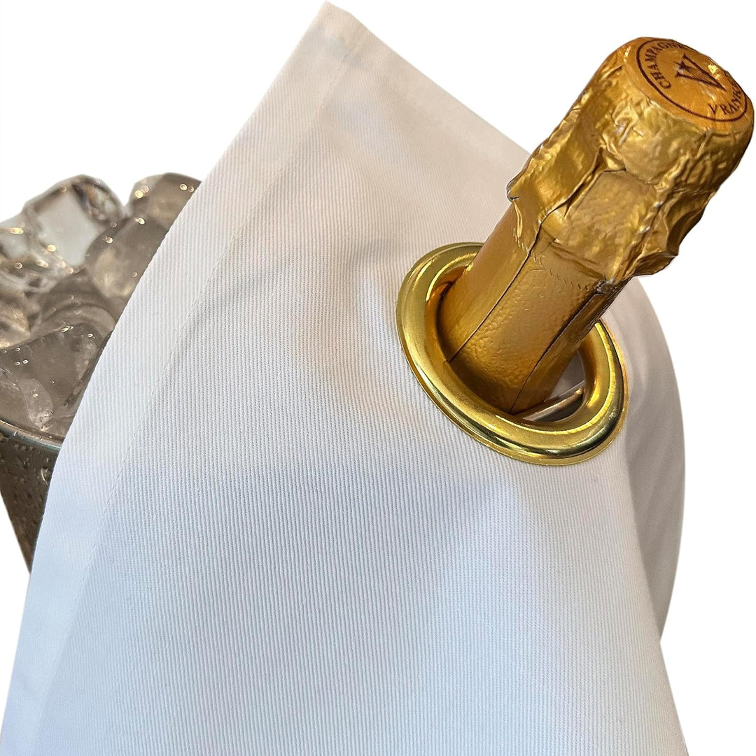 Classic Collection, Flaschentuch mit Metallring für Eiskübel, Baumwolle, 42 cm, Eckloch (Weiss mit G