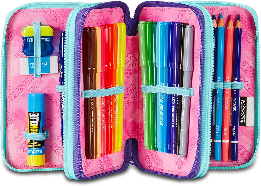 Seven Federmäppchen, Mäppchen, Mehrfarbig, Federtasche für Schreibwaren, Etui mit Stiften, Kugelschr