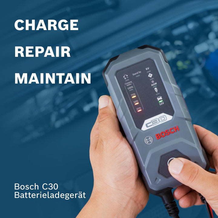 Bosch C30 Kfz-Batterieladegerät, 3,8 Ampere, mit Erhaltungsfunktion - für 6 V / 12 V Blei-Säure, Wet