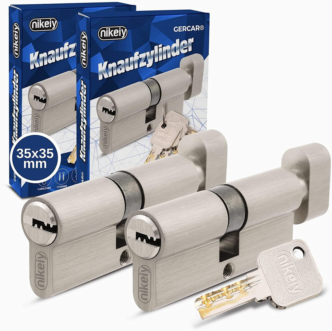 GERCAR Pro Knaufzylinder 35/35 Massiver Schliesszylinder gleichschliessend mit Knauf - 2er Set Zylin
