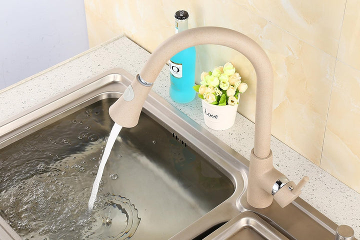 ZXC Hochdruck Profi Küchen Armatur Einhand Mischbatterie mit ausziehbarer Brause in Granit Beige, Be