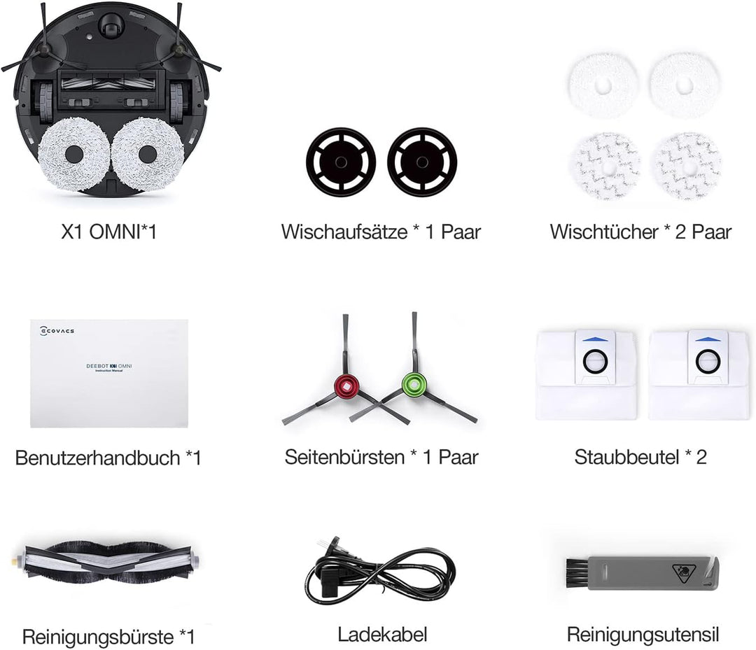 ECOVACS DEEBOT X1 OMNI, Staubsaugerroboter mit Wischfunktion und multifunktionaler Reinigungsstation