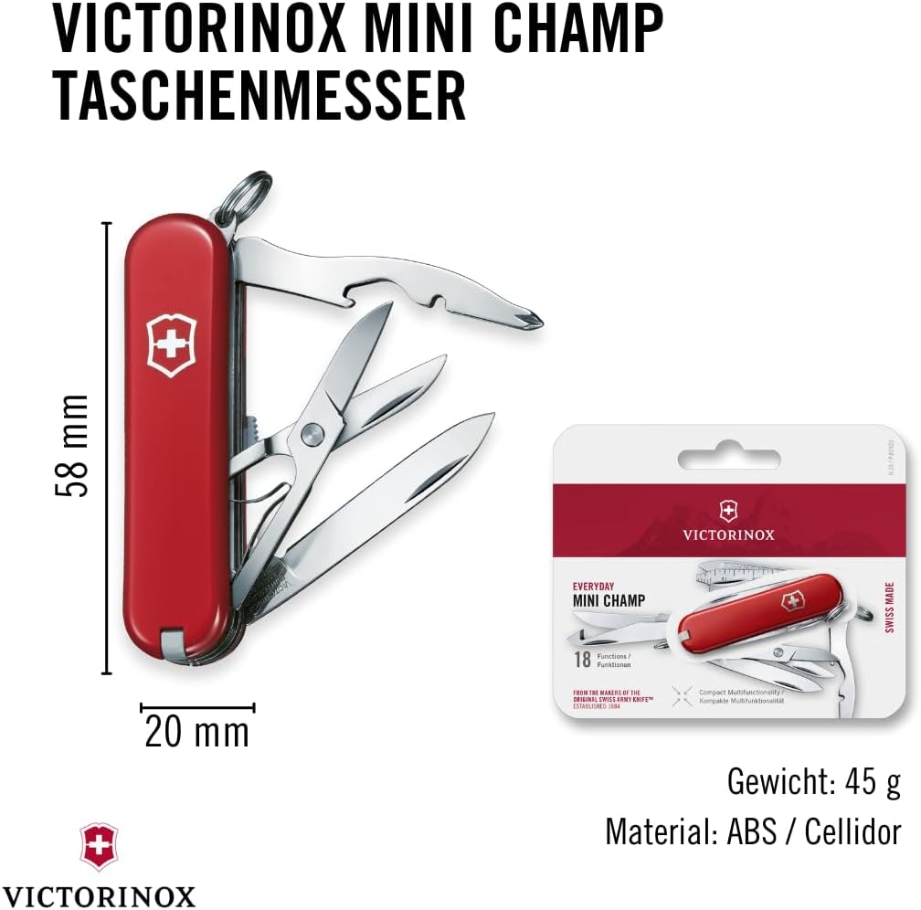 Victorinox Schweizer Taschenmesser, Mini Champ, Swiss Army Knife, Multitool, 18 Funktionen, Brieföff