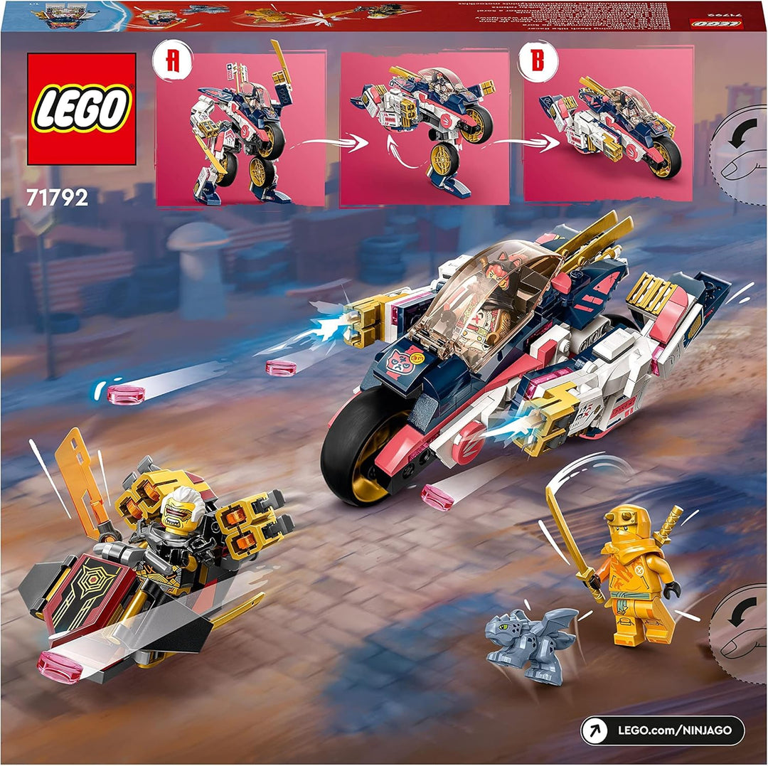 LEGO 71792 NINJAGO Soras transformierender Mech-Bike-Renner, 2in1 Set mit transformierender Mech-Act