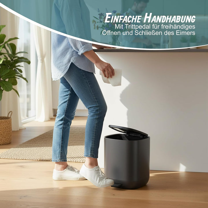 Relaxdays Mülleimer Bad, 5 l, Kosmetikeimer mit Soft-Close, matte Optik, entnehmbarer Inneneimer, Tr
