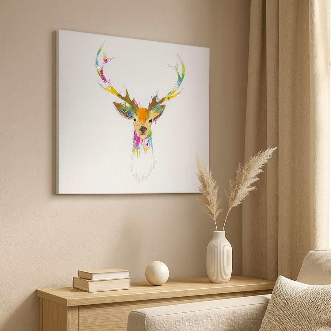 Bilder auf Leinwand 100x70cm Leinwandbild Deer fantasie Graffiti Grafik Gross Wanddeko Bild Schlafzi