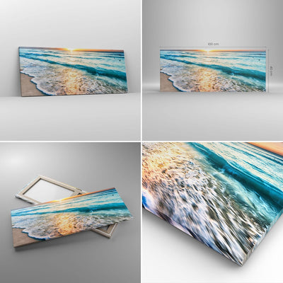 Panorama Bilder auf Leinwand 100x40cm Leinwandbild Meer Welle Strand Gross Wanddeko Bild Schlafzimme