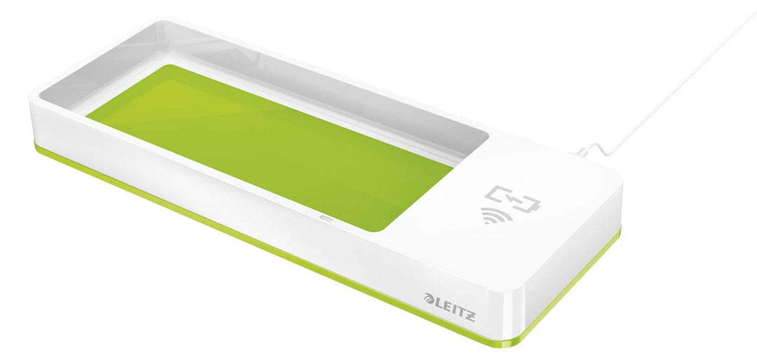 Leitz Stifteschale mit Qi-Induktionsladegerät, Zum kabellosen Laden von Smartphone, Weiss/Grün, Duo