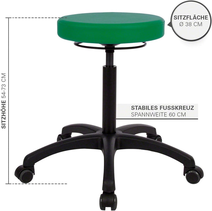 Sport-Tec Drehhocker Standard mit Komfort-Polster und Rollen, Rollhocker Arbeitshocker Grün, Grün