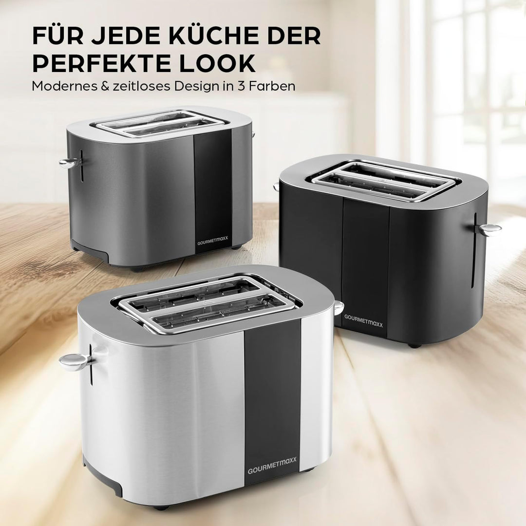 GOURMETmaxx Toaster Kurzschlitz für 2-Scheiben | Toaströster Anthrazit mit 6 Bräunungsgraden und Rea