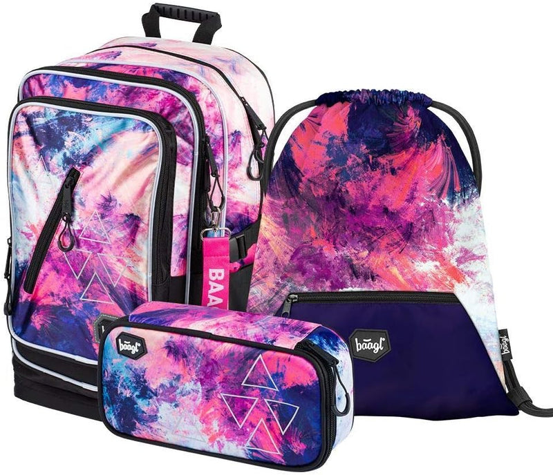 Schulrucksack Set Mädchen 3 Teilig - Schultasche ab 3. Klasse - Grundschule Ranzen mit Brustgurt - E