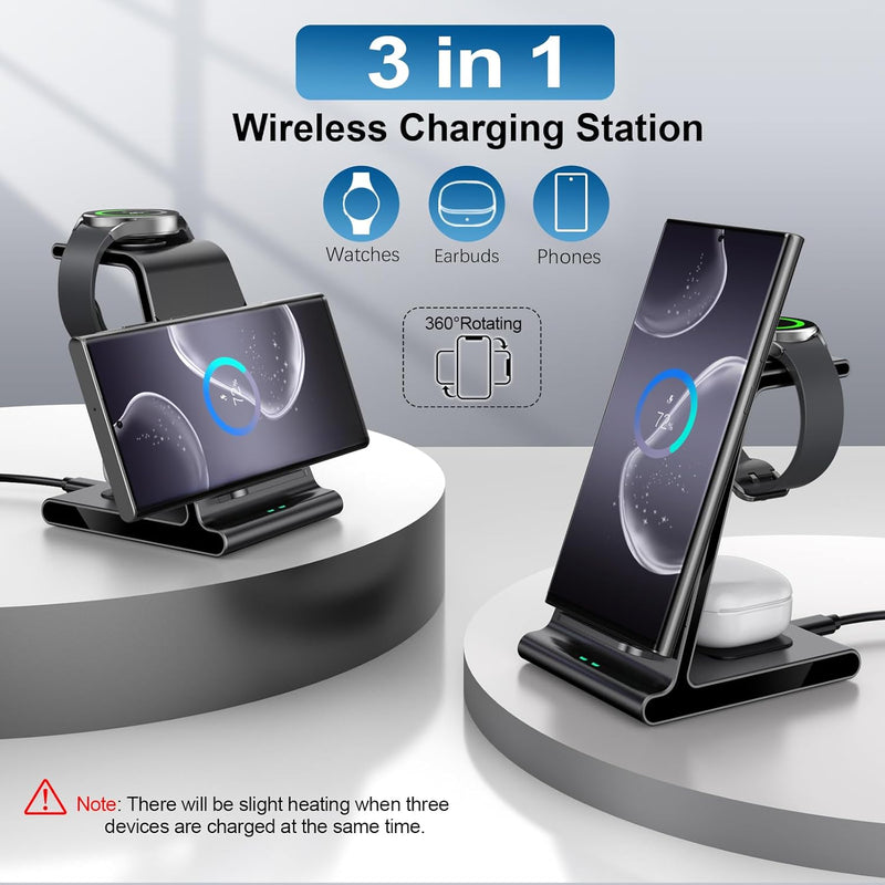 leChivée Induktive Ladestation,3 in 1 Fast Wireless Charger 15W Kabelloses Ladegerät Ständer kompati