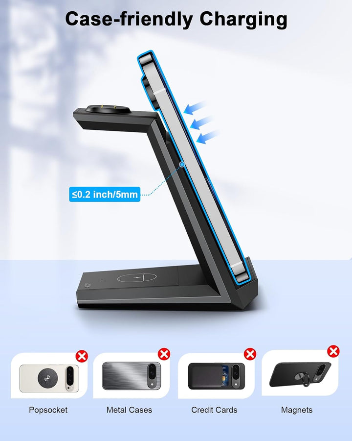 NANAMI induktive Ladestation für Google Pixel Watch 3/2/Fitbit Versa 4/3, 3 in 1 Wireless Charger fü