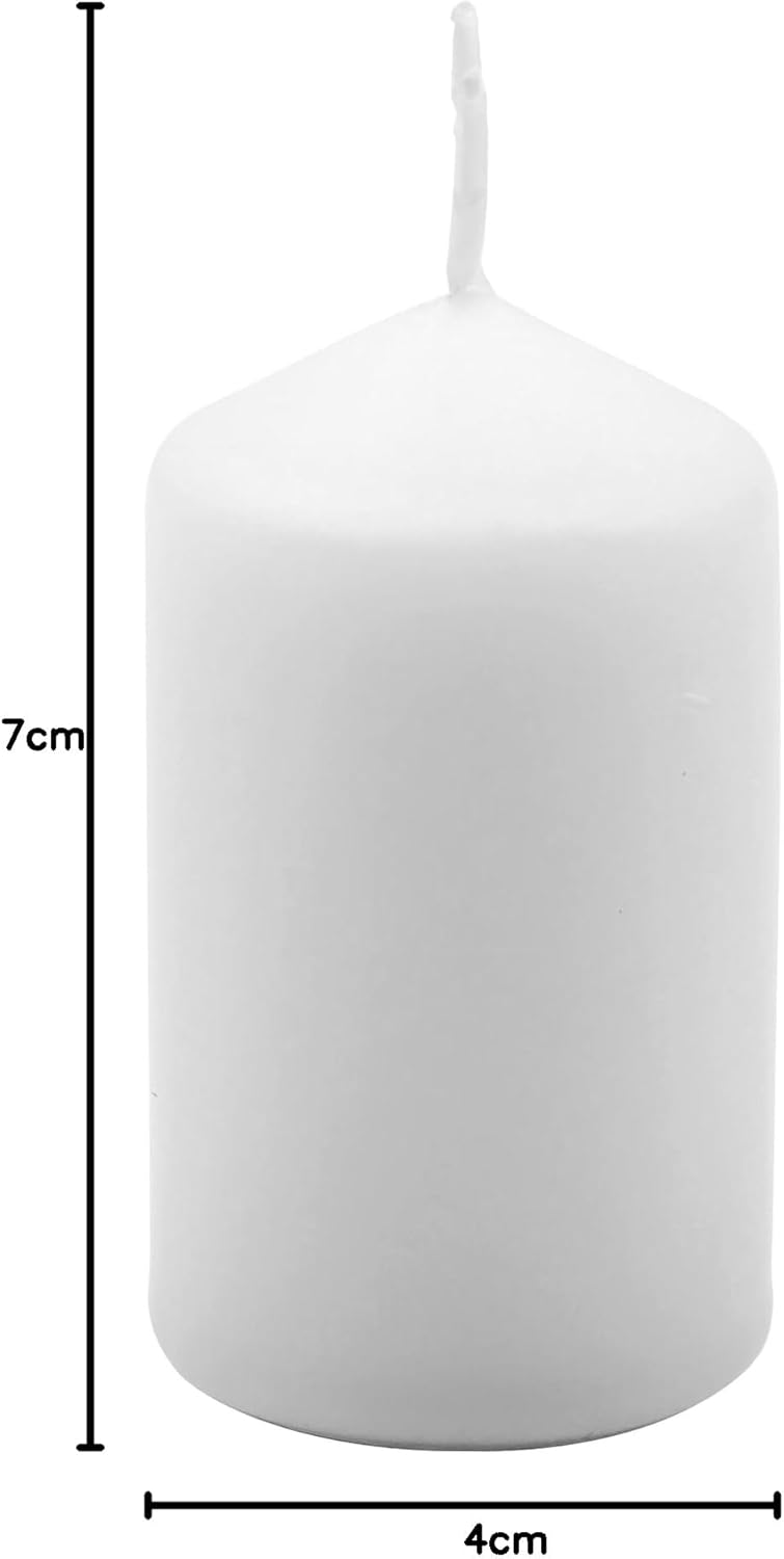 Hofer Stumpenkerzen Wachskerzen - Lange Brenndauer: 7 Stunden - 4 x 7 cm - Farbe Weiss - 80 Stück We