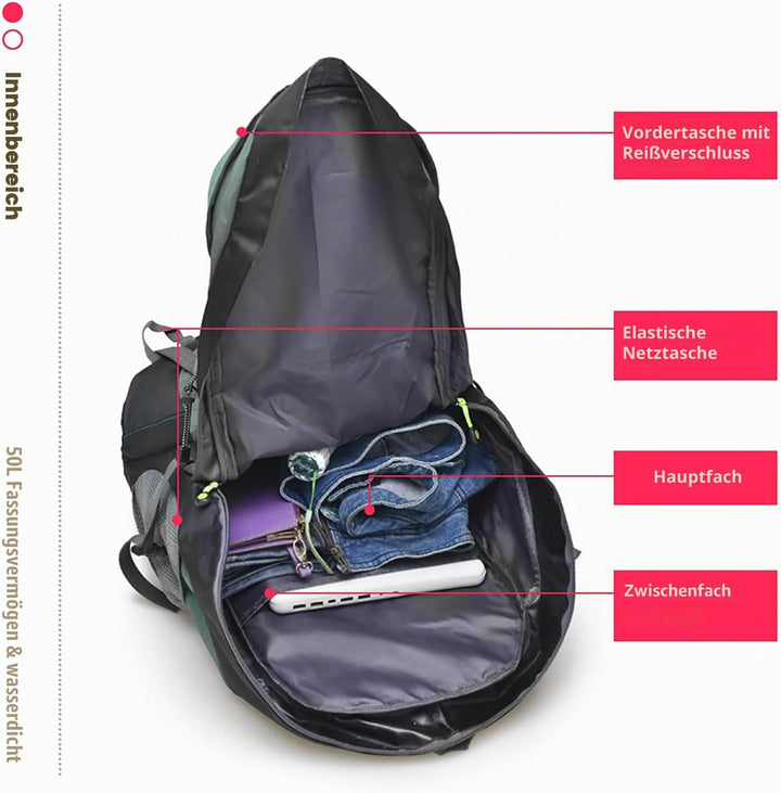 Bseash 50L Leichter wasserfester Wanderrucksack, Outdoor Sport Tagesrucksack Multifunktions Reisetas