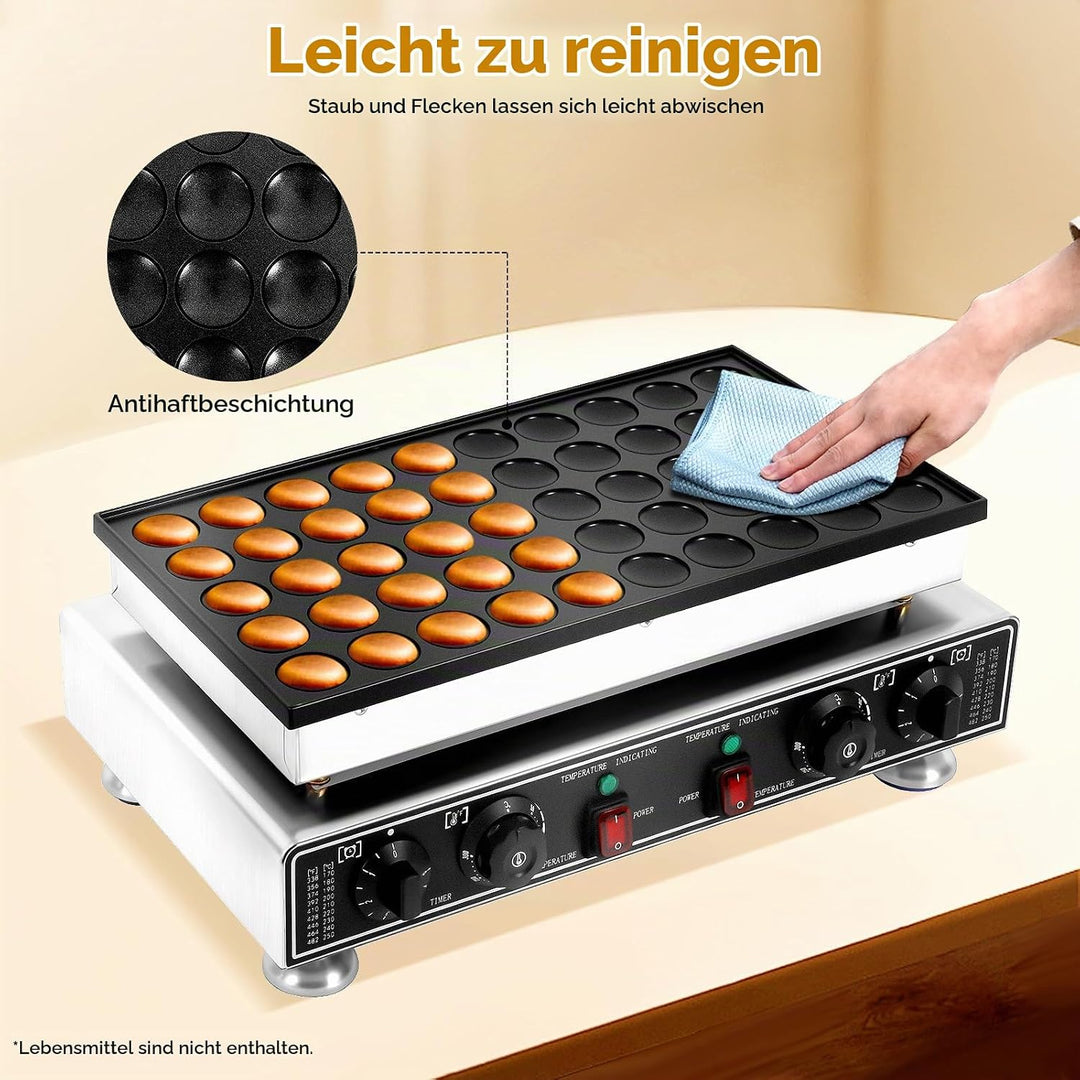 1800W Elektrische Poffertjes-Pfanne Ø45mm 50 Stk. Mini-Pfannkuchenmaschine mit Timer &amp; Temperaturreg