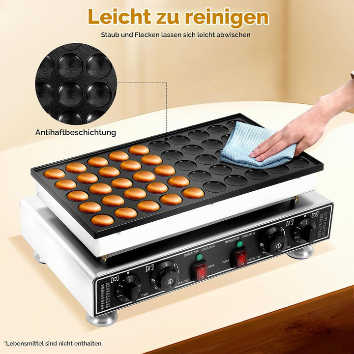 1800W Elektrische Poffertjes-Pfanne Ø45mm 50 Stk. Mini-Pfannkuchenmaschine mit Timer &amp; Temperaturreg