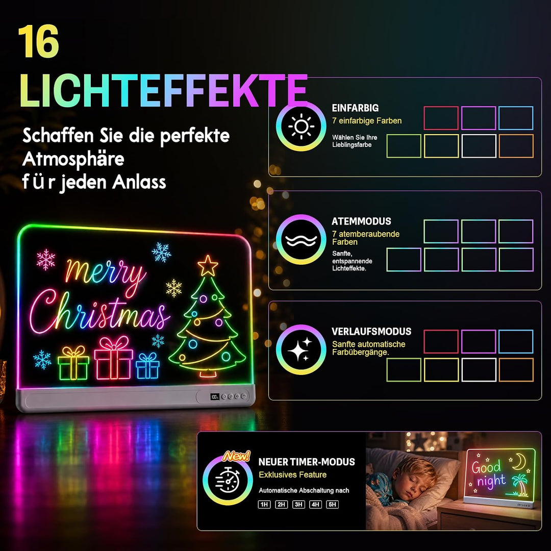 LED Zeichentafel Kinder 18.8 Zoll gross mit Timer &amp; Fernbedienung White, White