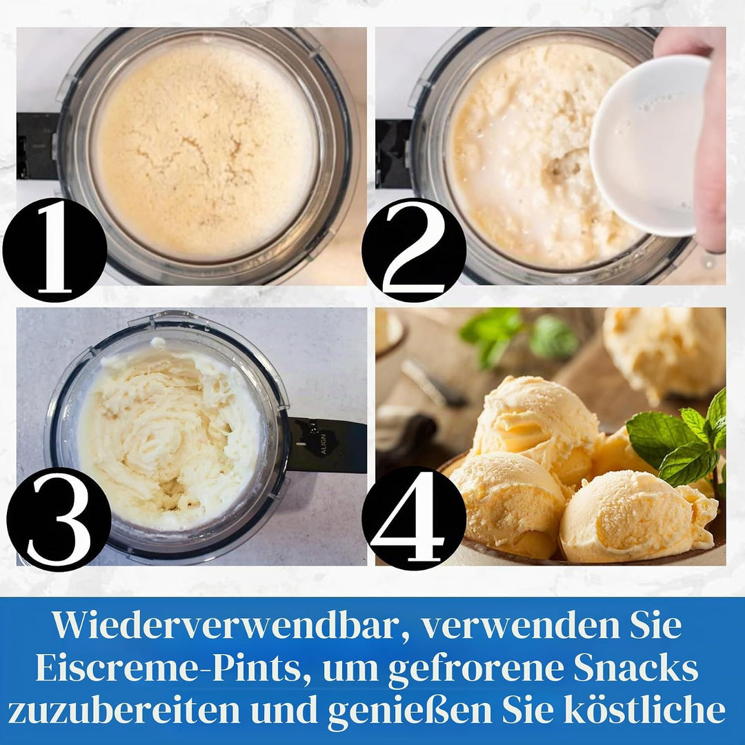 4 Stück Eiscreme Behälter,Mit vier Löffeln,Mit Deckel Wiederverwendbare Creami Tubs,Kompatibel mit N