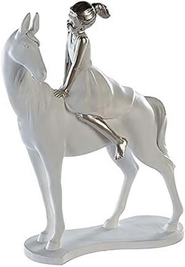 Casablanca Deko Figur - Girl on Horse 25 cm weiss Silber - Mädchen auf Pferd Skulptur - Höhe 25 cm H
