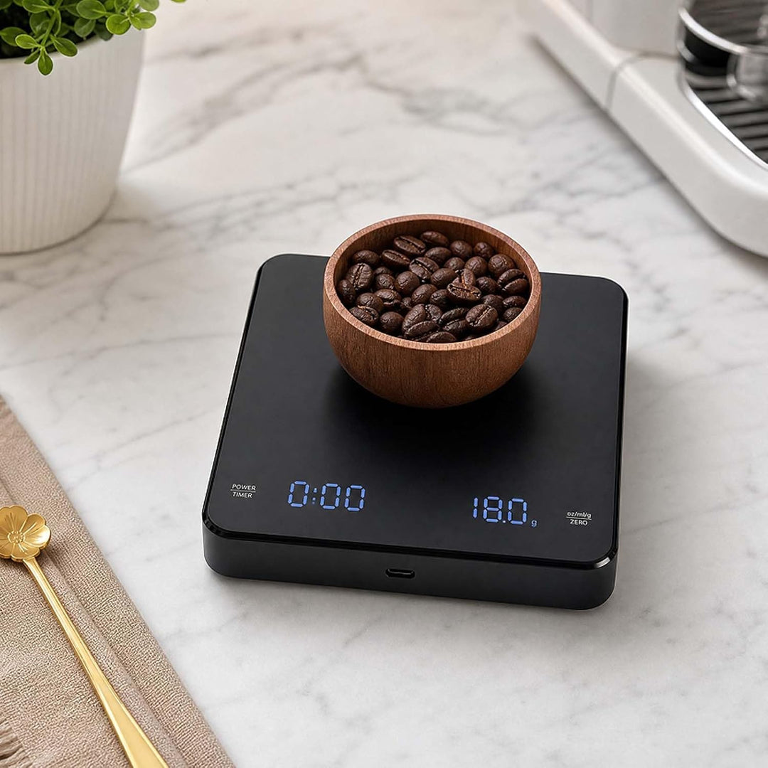 Kaffeewaage Schwarz mit Timer 0,1g Kaffeewaage Mini USB C Barista Waage für Espresso pour Over Klein