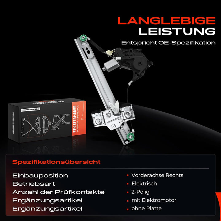 Frankberg Fensterheber Elektrisch mit Elektromotor 2/3-Türer Hinten Rechts Kompatibel mit Fiesta V J