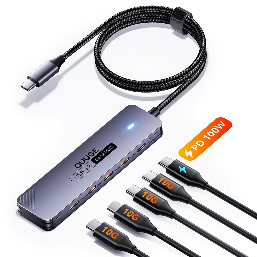 QUUGE USB C Hub 10 Gbps, PD100W, 4 USB 3.2 Datenports USB Splitter, Multiport Adapter USB Verteiler