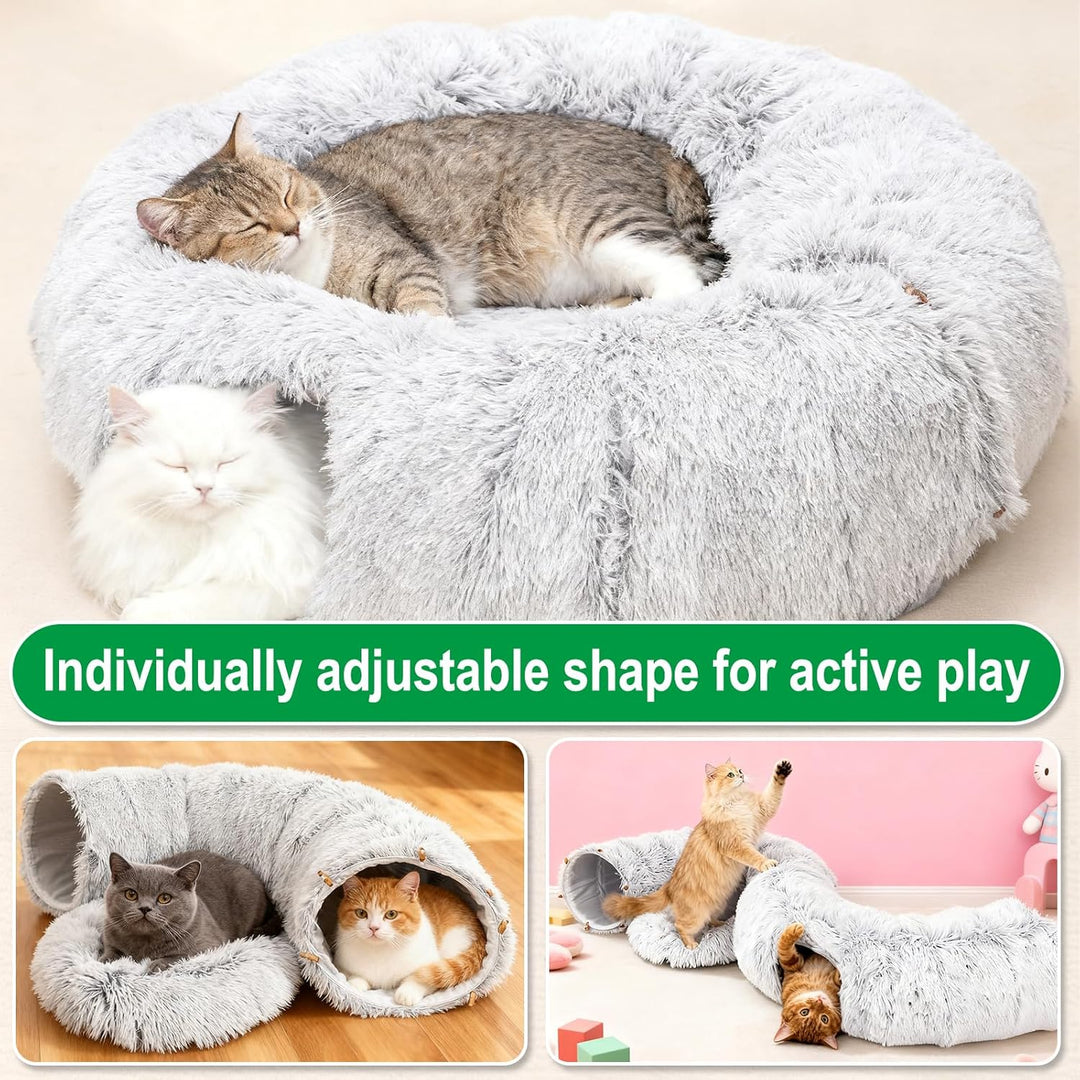 Katzentunnel Grosse, Katzenspielzeug mit Plüsch Katze Bett Katzentunnel mit Ball für Indoor Katzen,