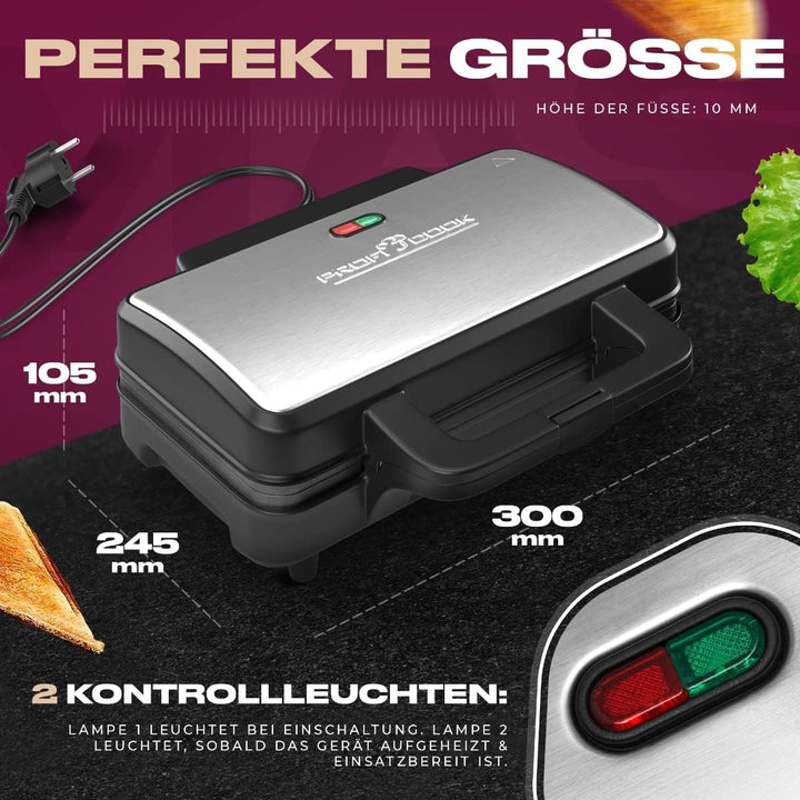 ProfiCook PC-ST 1092 Sandwichmaker elektrischer Sandwichtoaster, Sandwich-Maker, extra grosse Sandwi