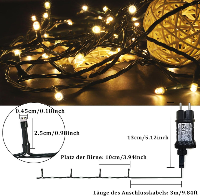 LED Lichterkette Kette Leuchte auf Dunkelgrün Kabel mit 8 Modi und Timer für Weihnachten Baum Garten