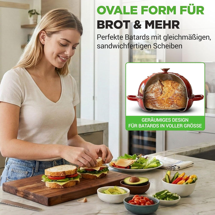 NutriChef Gusseisentopf zum Brotbacken 26 cm Dutch Oven Emailliert Rot – Mit Deckel und Griffen – In