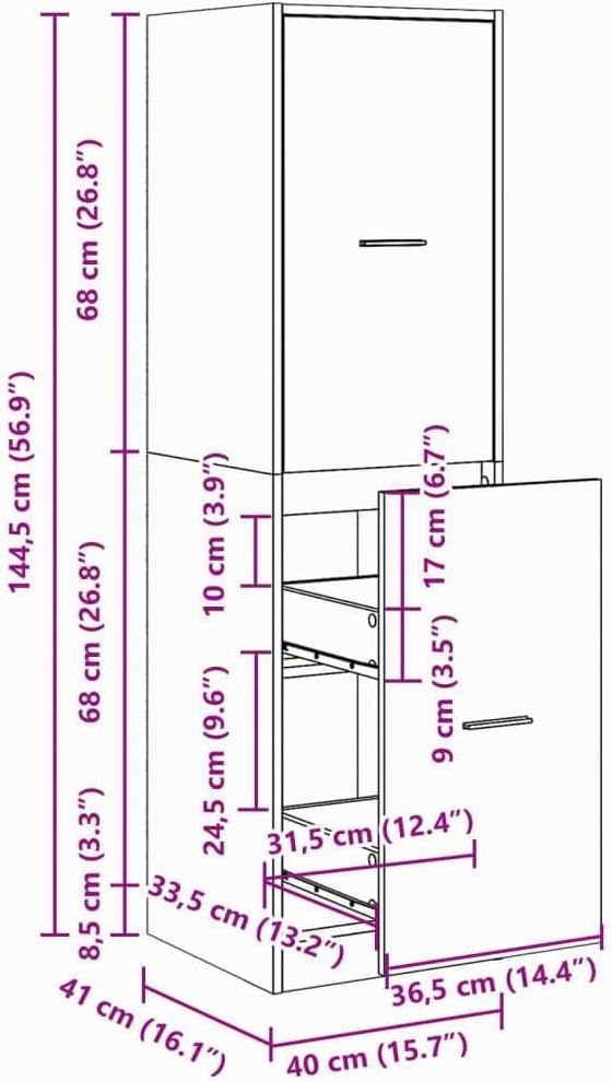 vidaXL Apothekenschrank, Sonoma-Eiche, 40 x 41 x 144,5 cm, Spanplatte, Apothekenschrank, Apothekenmö