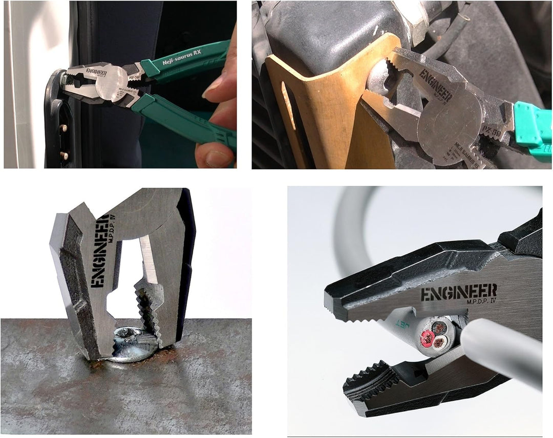 Robuste Kombizange mit vertikalen Rillen zum schnellen Lösen beschädigter Schrauben. Japanische Hers