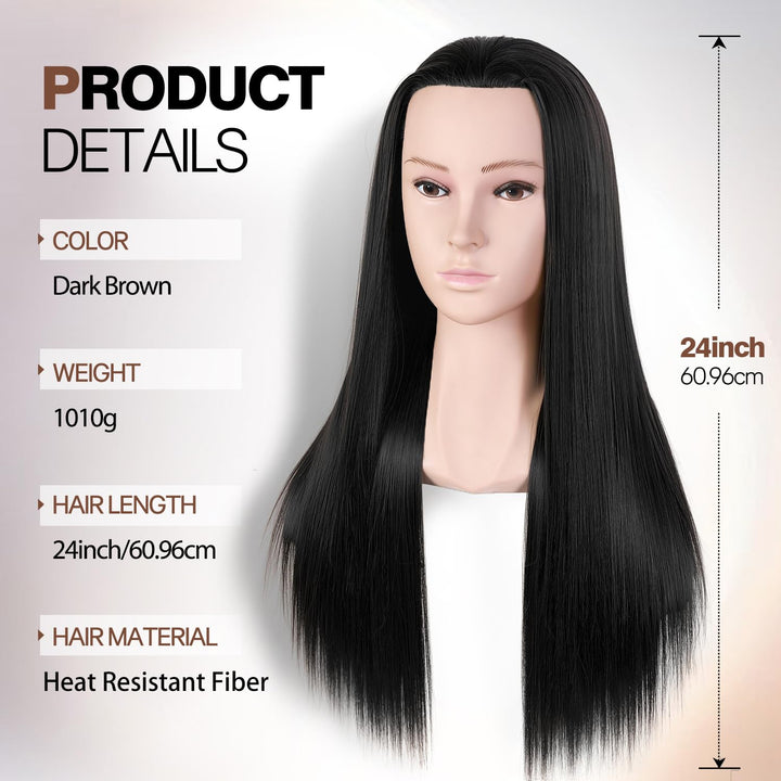 WIGNEE Friseur Übungskopf mit Haaren, 26 Zoll Mannequin Kopf mit Hochwertigem Kunsthaar für Friseur-
