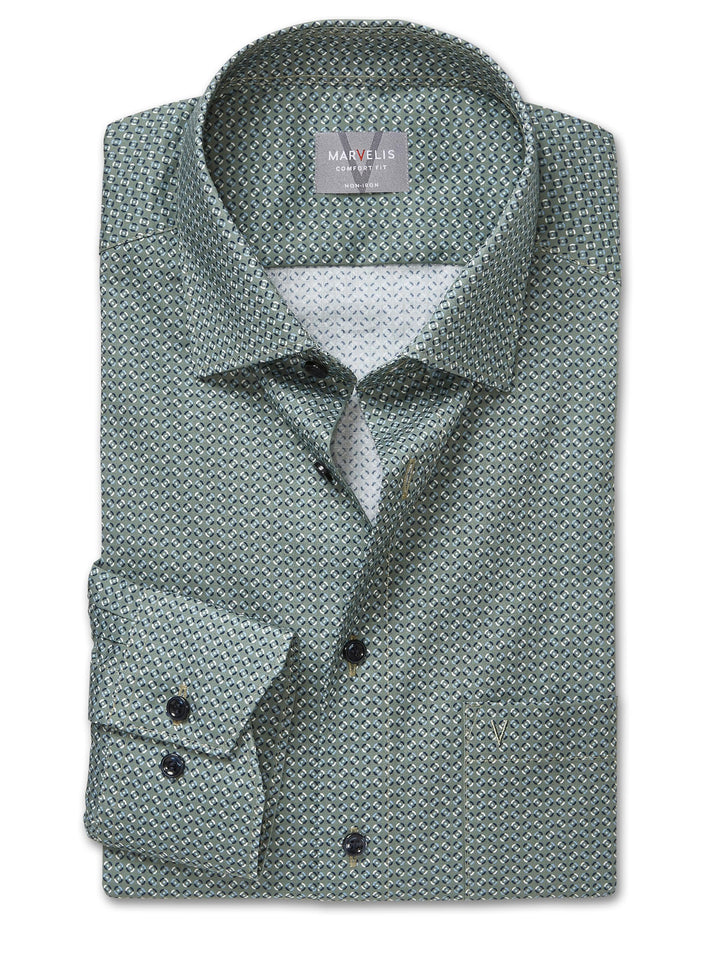 Marvelis Herren Businesshemd Langarm 702584,Rotationsdruck,Non-Iron-Comfort-Fit,New Kent 39 Oliv 47,