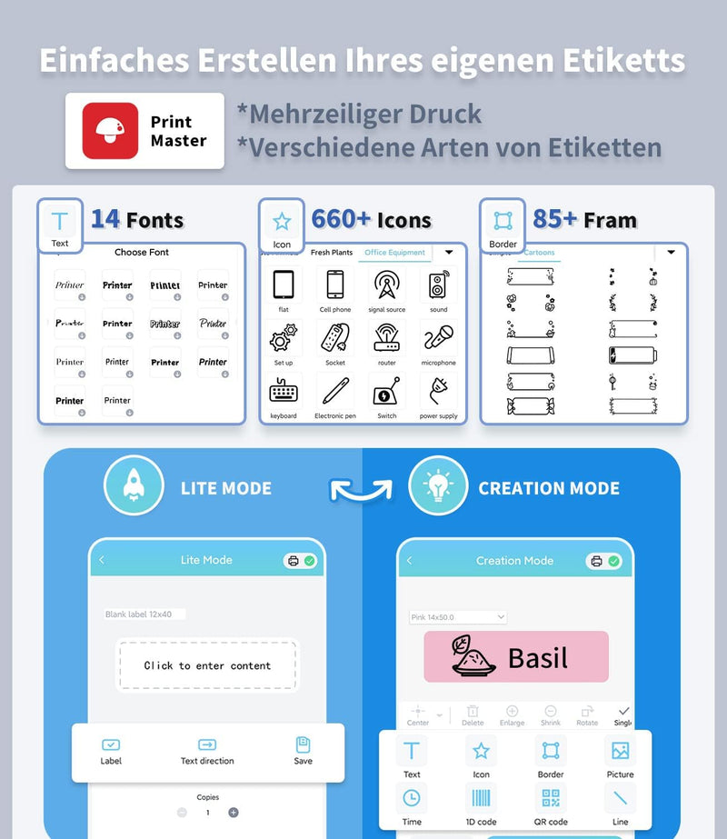 Phomemo Q31 Etikettendrucker, Mini Etikettiergerät Bluetooth, Beschriftungsgerät Selbstklebend 203 D