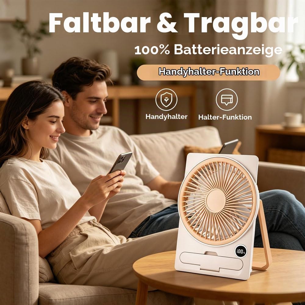 Tischventilator Klein, Mini Ventilator, USB Ventilator, Tischventilator Sehr Leise, 5 Geschwindigkei