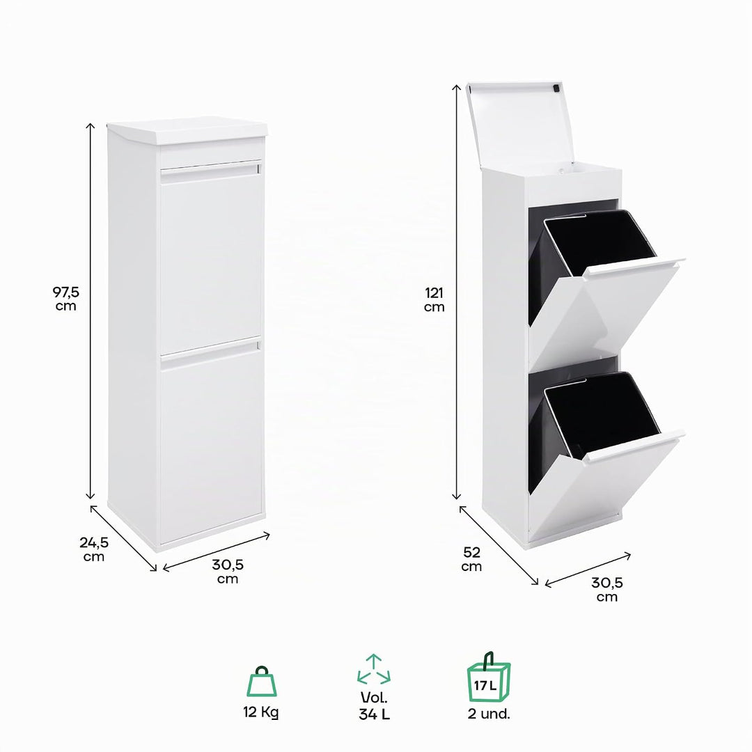 Arregui Top CR221-B Recycling Abfalleimer / Mülleimer aus Stahl mit Aufbewahrungsbox mit Deckel, Mül