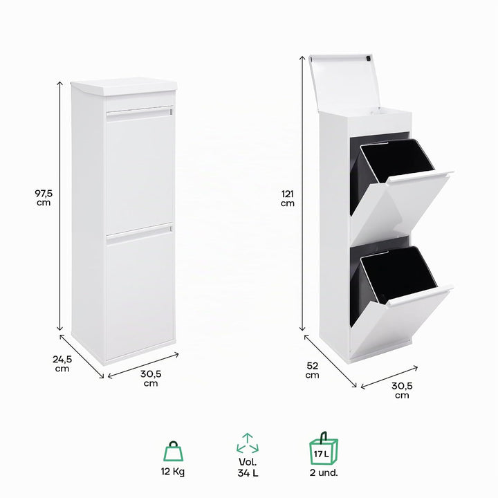 Arregui Top CR221-B Recycling Abfalleimer / Mülleimer aus Stahl mit Aufbewahrungsbox mit Deckel, Mül
