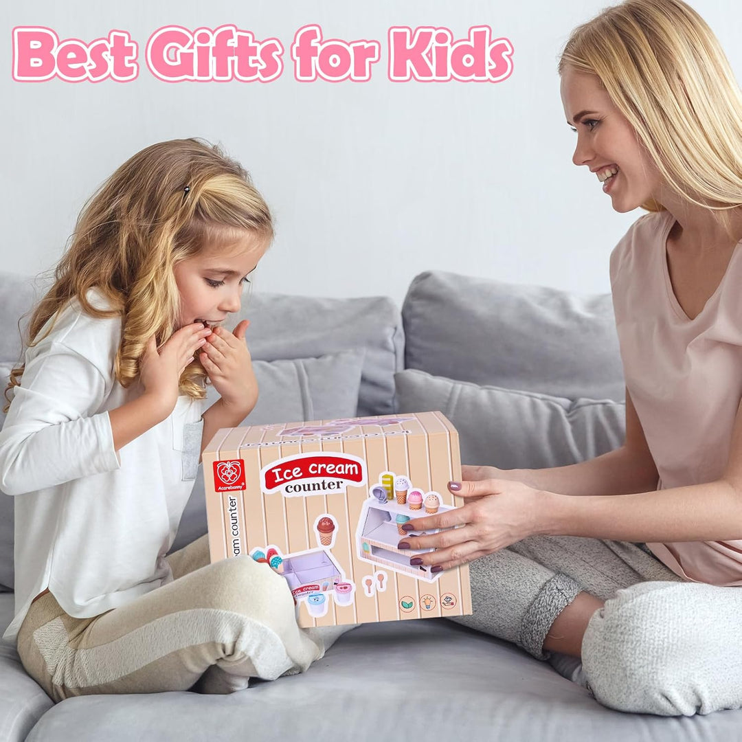 Euakee Eisdiele Kinder Holz, Kinderküche Zubehör Kaufladen Zubehör Kaufmannsladen Zubehör, Eisladen