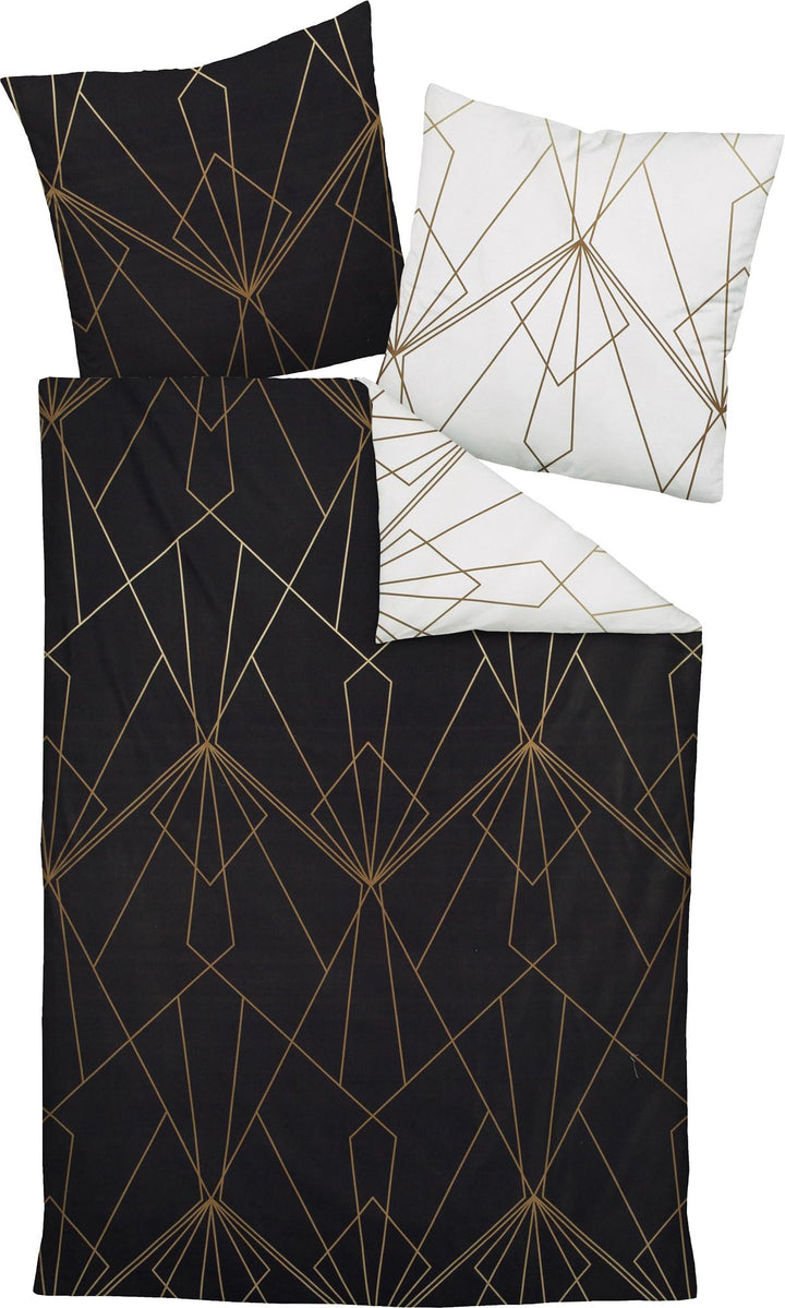 Janine Mako-Satin-Bettwäsche J.D. 155x220 cm + 80x80 cm bronzebraun-schwarz, 155x220 cm