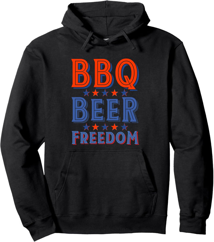 BBQ Beer Freedom American Flag Summer Grilling 4th of July Pullover Hoodie