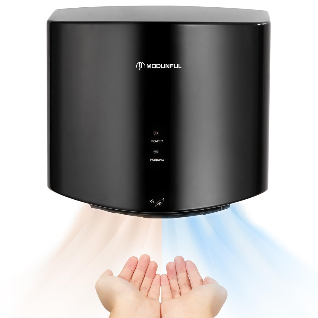 modunful Kompakter Händetrockner für Toiletten, hohe Geschwindigkeit, 1200W Schwarz F1b, Schwarz F1b