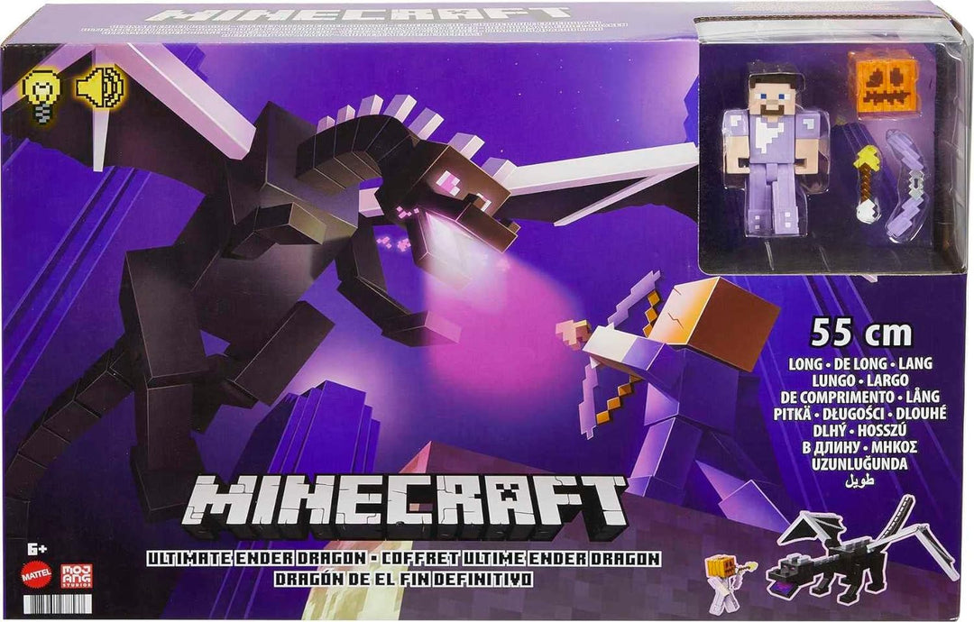 Minecraft GYR76 - Enderdrache, 50 cm gross, und Steve-Figur mit Farbwechseleffekt, Spielzeug ab 6 Ja