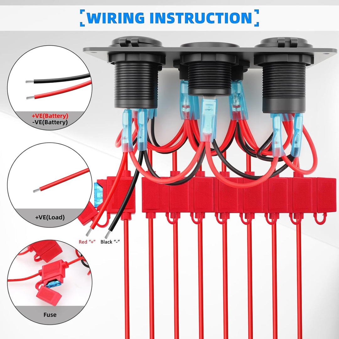 Geloo 8 Gang wasserdichte Wippschalter-Panel, blaue LED-Lichter, Dual 5 V USB-Ladebuchse, für Autos,