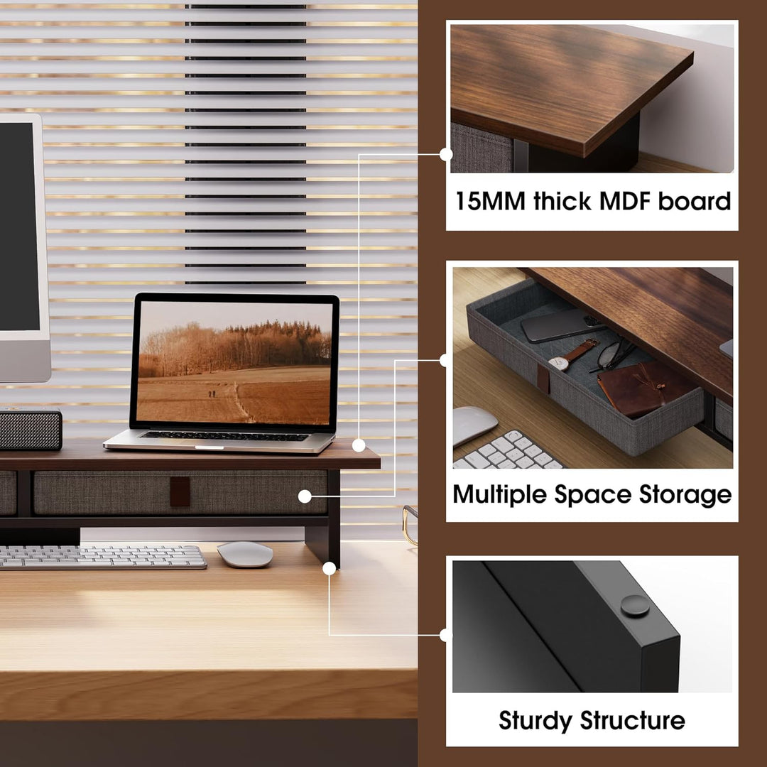 Fenge Dual Monitorständer Riser 2 Etagen Computer Monitor Ständer mit Schublade für PC Laptop Drucke